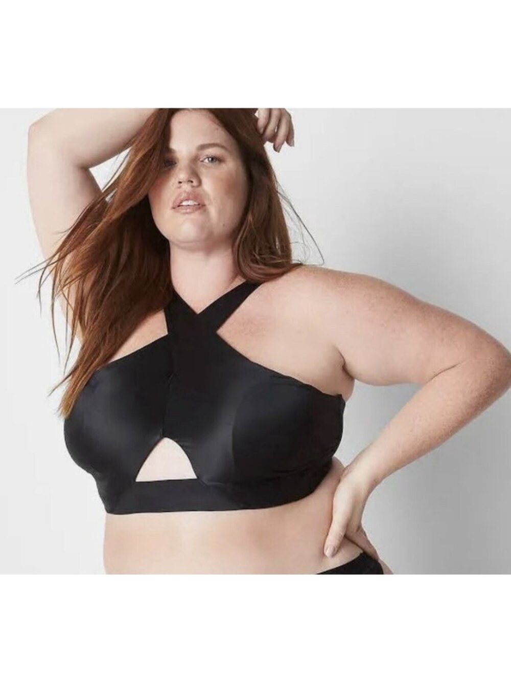 Cacique Wrap Top Bra Sateen Unlined Wire Free Cut Out Womens 46DD Black